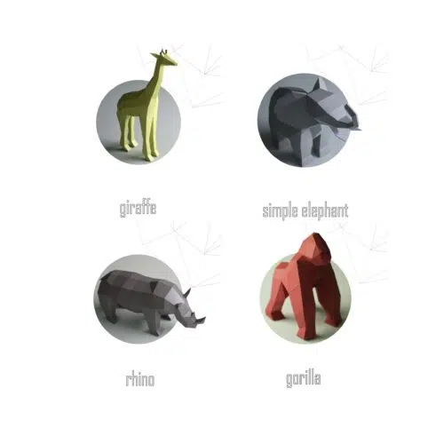 Papercraft African animals in 3D origami - 4-in-1 pack