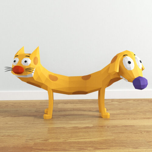 Papercraft de chien et chat en origami 3D