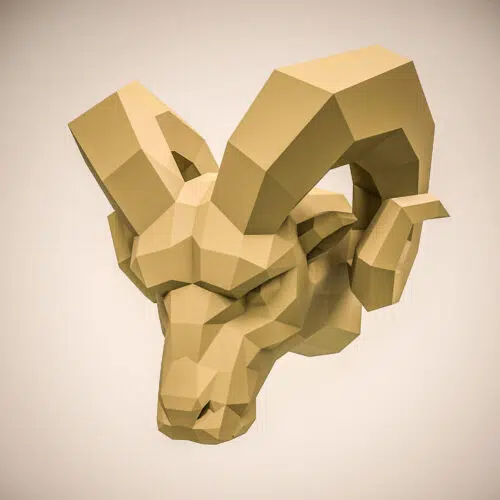 Papercraft ram head in origami