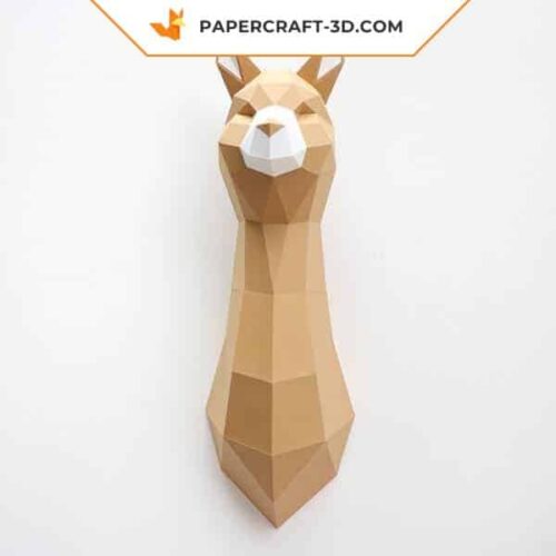 Papercraft alpaca head wall in 3D origami