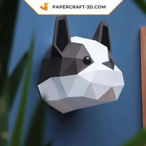 Papercraft bulldog dog in 3D origami