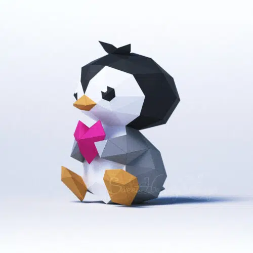 Papercraft baby penguin in 3D origami