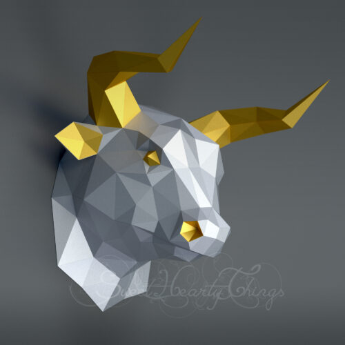 Papercraft bull head in origami
