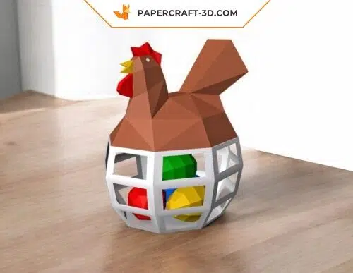 Papercraft hen on Easter egg basket
