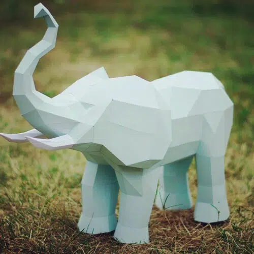 Papercraft of trumpeting elephant in 3D origami