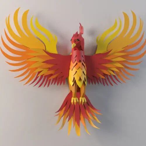 Papercraft phoenix in 3D origami