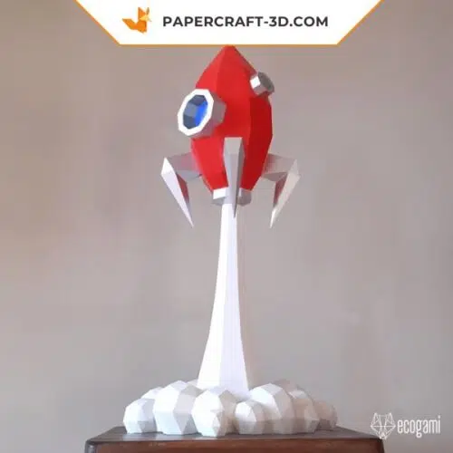 Papercraft rocket launching in 3D origami