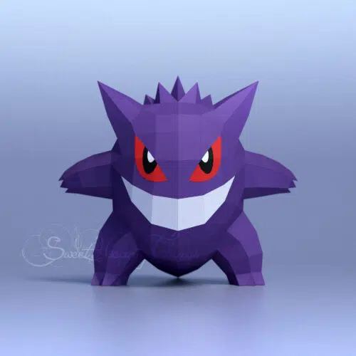 Papercraft of Gengar Pokémon in 3D origami