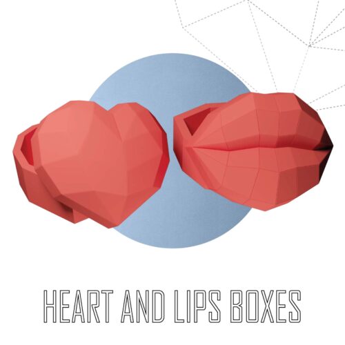 Papercraft heart and lips boxes in 3D origami