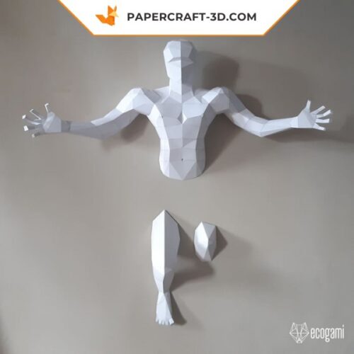 Papercraft man with outstretched arms in 3D origami