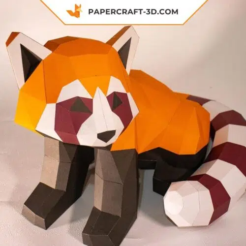 Papercraft red panda sitting in origami
