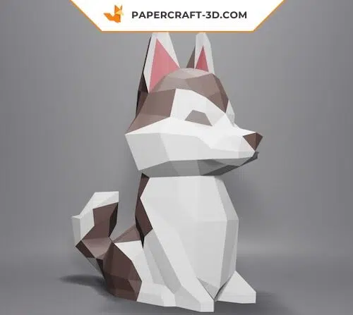 Papercraft husky puppy in 3D origami