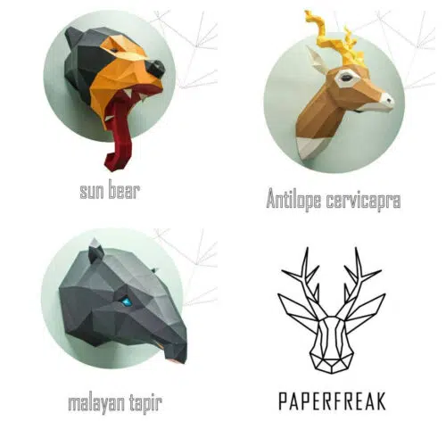 Papercraft pack of original animals in 3D origami