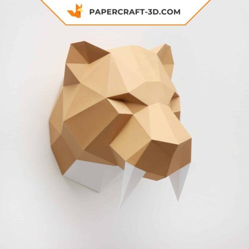 Papercraft saber-toothed head in 3D origami