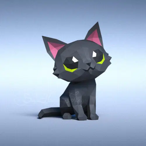 Papercraft of black cat in 3D origami