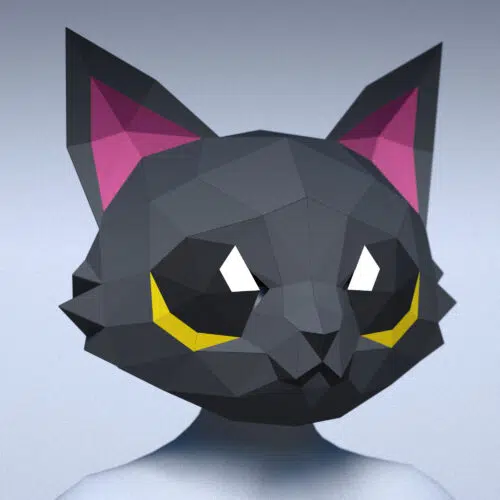 Papercraft black cat mask in 3D origami