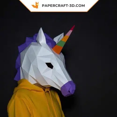 Papercraft unicorn mask in 3D origami