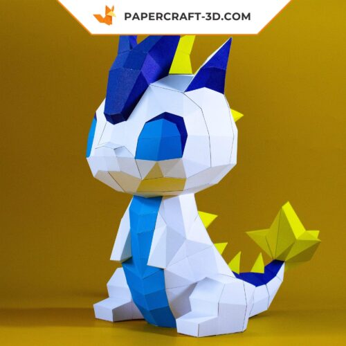 Papercraft small cartoon dragon in 3D origami