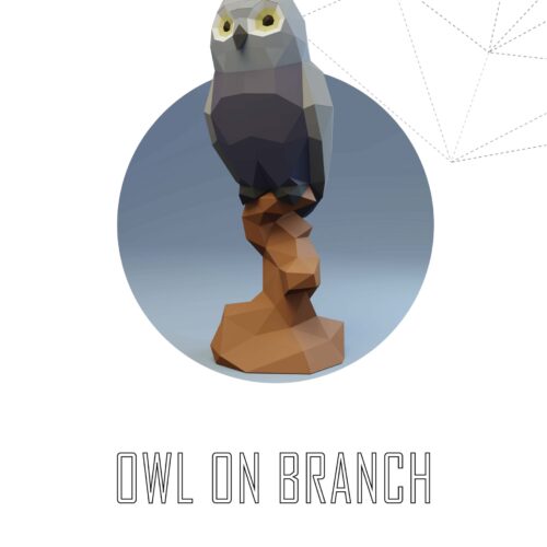 Papercraft owl on branch in 3D origami