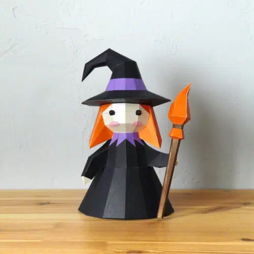 Papercraft of little witch in 3D origami