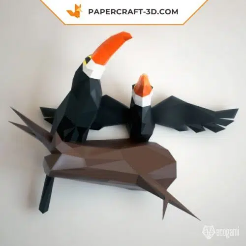 Papercraft couple of toucans in 3D origami