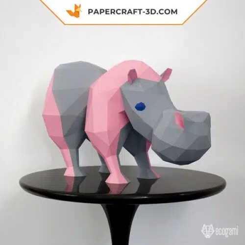 Papercraft hippo head trophy in 3D origami