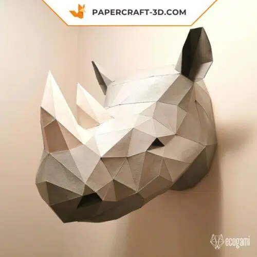Papercraft rhinoceros head in origami