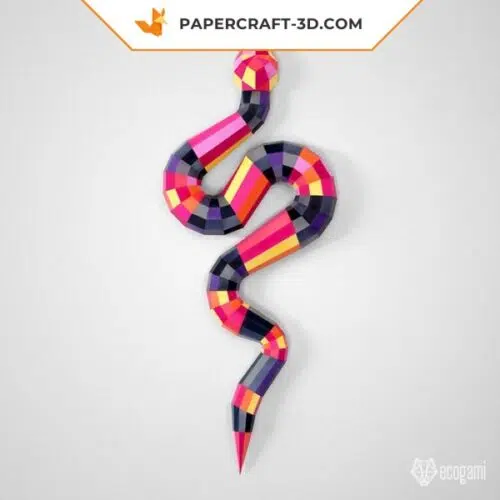 Papercraft of colorful snake in 3D origami