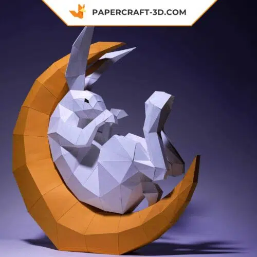 Papercraft rabbit in a crescent moon origami