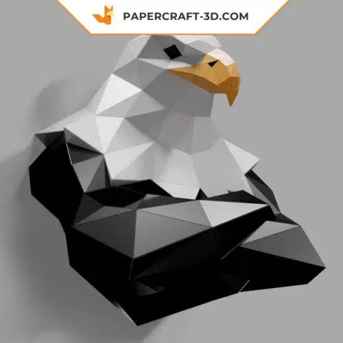 Papercraft bust of a golden eagle in 3D origami