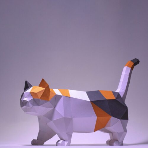 Papercraft chat Munchkin en origami 3D