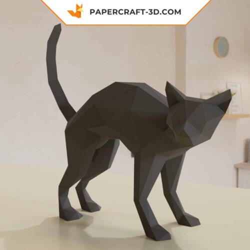 Papercraft cat for Halloween in 3D origami