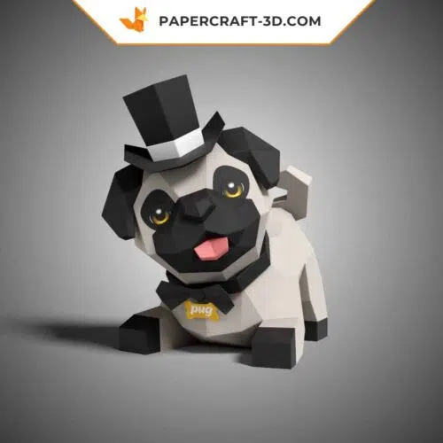 Papercraft pug dog in 3D origami