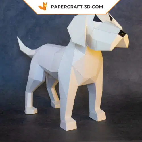 Papercraft of small white dog in 3D origami