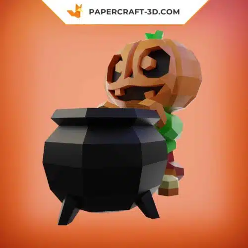 Papercraft sweet pumpkin for Halloween in 3D origami