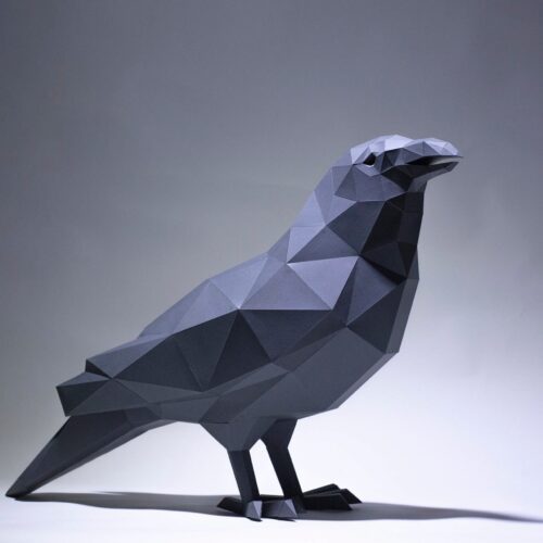 Papercraft raven in 3D origami