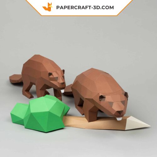 Papercraft beaver couple in 3D origami