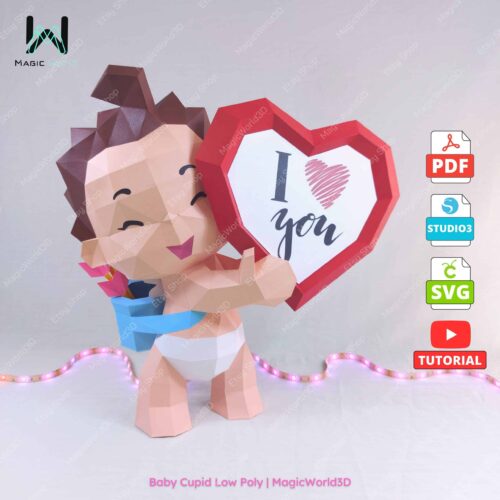 Papercraft baby Cupid in 3D origami
