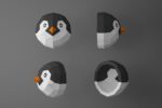 Papercraft penguin head in 3D origami