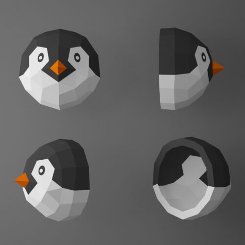 Papercraft penguin head in 3D origami
