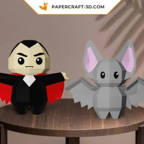 Papercraft Dracula and bat in 3D origami