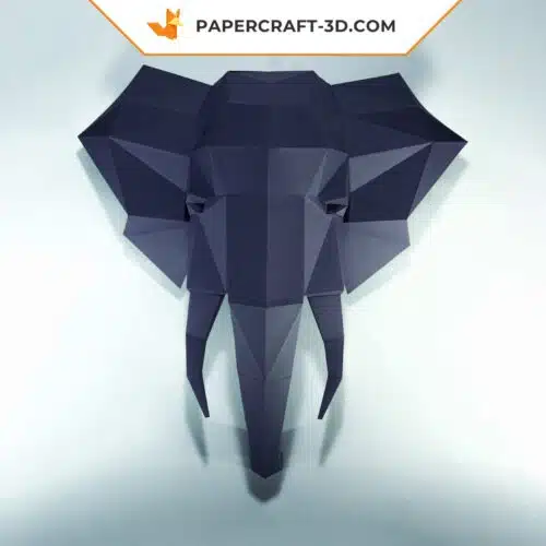 Papercraft elephant head wall in 3D origami