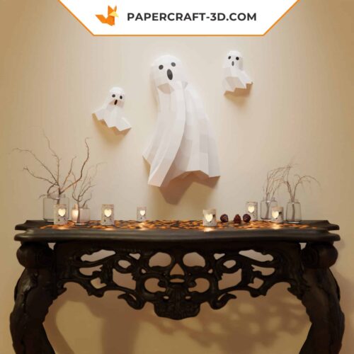 Papercraft DIY 3D Ghost in low poly paper for Halloween wall decoration