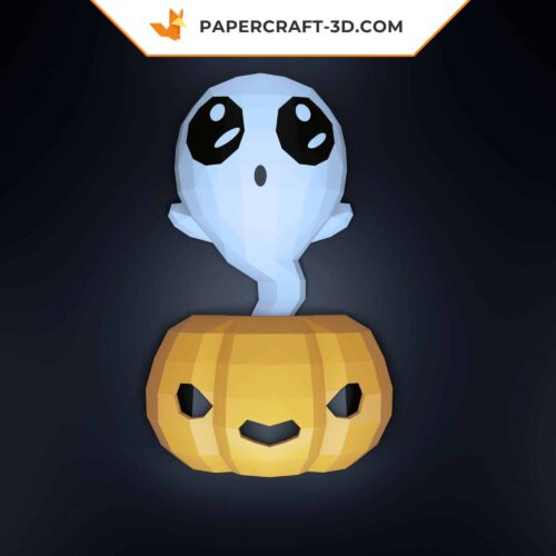 Papercraft ghost in pumpkin for Halloween, DIY 3D paper origami