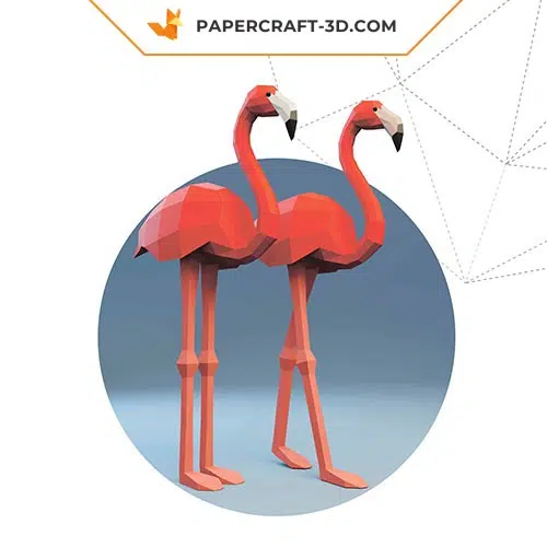 Papercraft duo of flamingos standing in 3D origami
