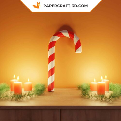 Papercraft of Christmas candy cane in 3D origami