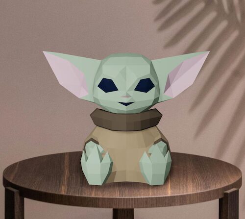 Papercraft de Grogu bébé Yoda en origami 3D
