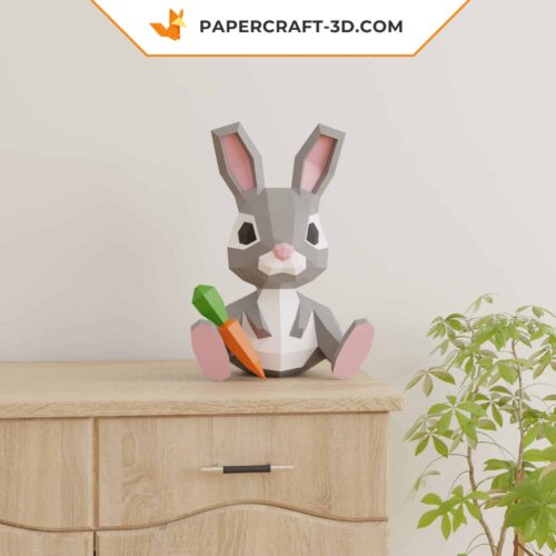 Papercraft Easter bunny with carrot in origami