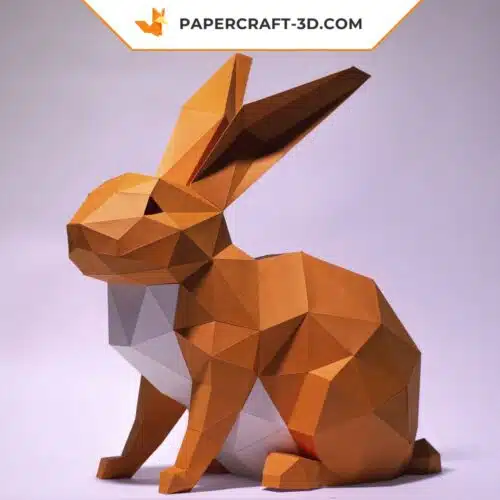 Papercraft sitting rabbit in 3D origami