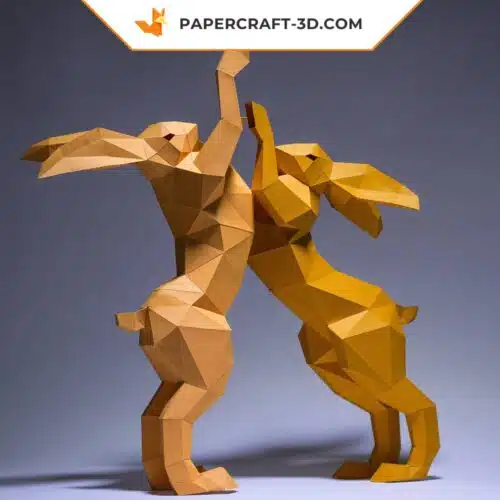 Papercraft rabbit fight in 3D origami